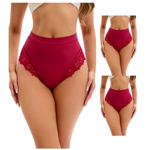 INSPIRE CHIC 3 Packs Women's Lace Trim High-Waisted Briefs Hi-Cut Tummy Control Underpants - 1 of 4