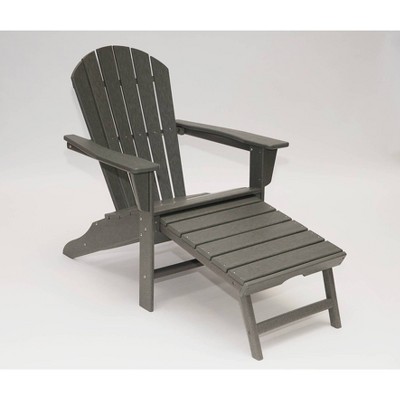  Hampton Outdoor Patio Adirondack Chair with Hideaway Ottoman - Gray - LuXeo 
