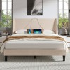 VECELO Upholstered Full/Queen Size Bed Frame with Headboard & Wingback, Platform Bed with USB & Type-C Ports - 3 of 4