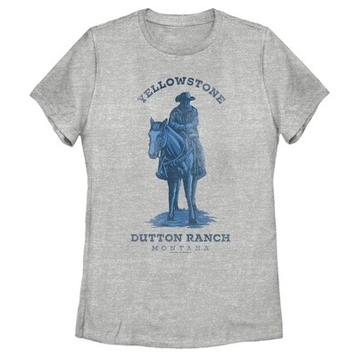 Women's Yellowstone Blue Realistic John Dutton Riding Horse T-shirt ...