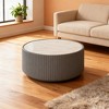 Gulches Light Marble Top Round Cylinder Leather Indoor Coffee Table 29x29x14 Inch Modern Living Room Sofa Table - 3 of 4