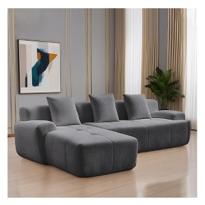 L-Shaped Corduroy Modular Sofa with Deep Seat and No Assembly Required for Living Room, Apartment, and Office - 1 of 4