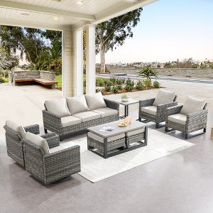 POCASSY 9PCS Patio Furniture Set with Swivel Chair, Outdoor Sofa Couch Set with 4 Chairs, Luxury Outdoor Conversation Set with Comfort Thick Cushion - 1 of 4