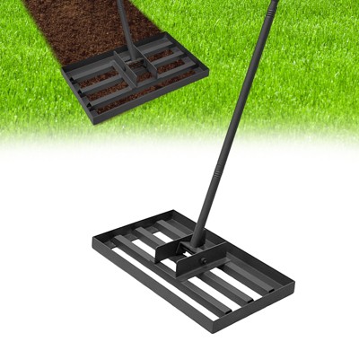 17"x10" Heavy Duty Lawn Leveling Rake - Adjustable 35-72" Handle, Reinforced Steel w/ Anti-Flip Edge for Soil, Top Dressing & Landscaping