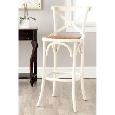 Franklin 44" Antique White Wood Bar Stool with Rattan Seat