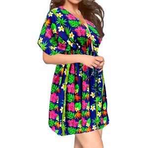 HAPPY BAY Women's Swimwear Loose Swim Suit Beach Cover Up Beachwear Tunic Robes X-Large-XX-Large Blue Floral - 1 of 4