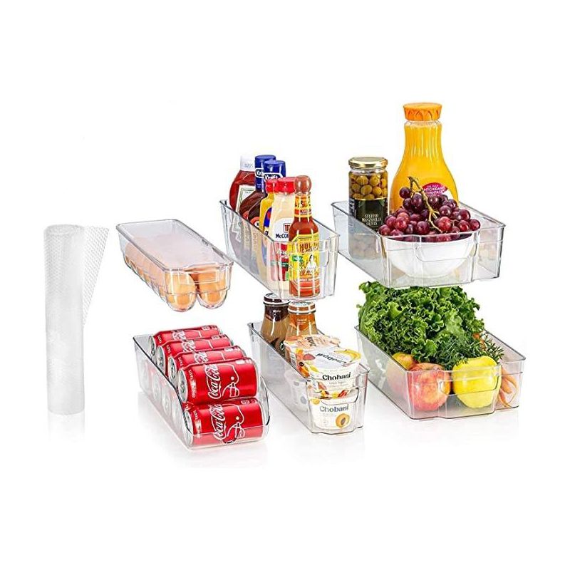 Refrigerator Bins for Food Storage - Multipurpose Stackable Clear Plastic Fridge Organizers with Handles and 4 Precut Shelf liners - HomeItUsa, 1 of 8