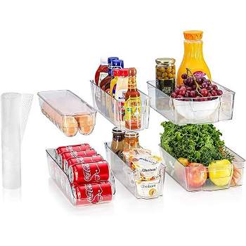 Refrigerator Bins for Food Storage - Multipurpose Stackable Clear Plastic Fridge Organizers with Handles and 4 Precut Shelf liners - HomeItUsa