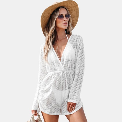 Women s Plunging v Surplice Cover up Romper Cupshe Target