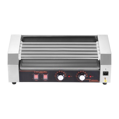 12-Hot Dog Roller Grill Cooker Machine With Backsplash & Shelf - 750W, Stainless Steel