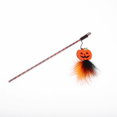Unique Bargains Convenient Pumpkin Pattern Cat Playing Rod Orange 1 Pc