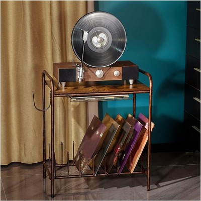 Sevobal Decorative Bookshelf, 2 Tier Record Player Stand with Storage Albums for Bedroom Living Room Office, Brown, 21.6"*13.8"*22.6"