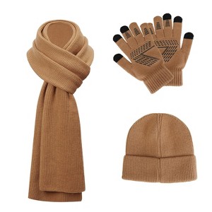 NPolar"3-Piece Winter Set: Knitted Beanie, Touchscreen Gloves & Neck Warmer for Men & Women"Khaki - 1 of 3