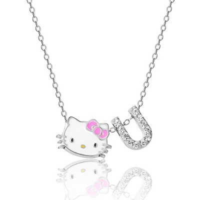 Hello Kitty Womens Enamel Hello Kitty and Sliding Pave Initial Necklace -  Letter A