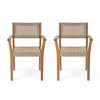 Outdoor Acacia Wood Dining Chairs Set of 2,Wicker Accent Patio Chairs,Weather Resistant Chair Set for Garden or Balcony-Coolbibila - 3 of 4