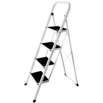 SKONYON 4 Step Ladder Portable Step Stool with Wide Anti-Slip Platform and Foot Mats, Black