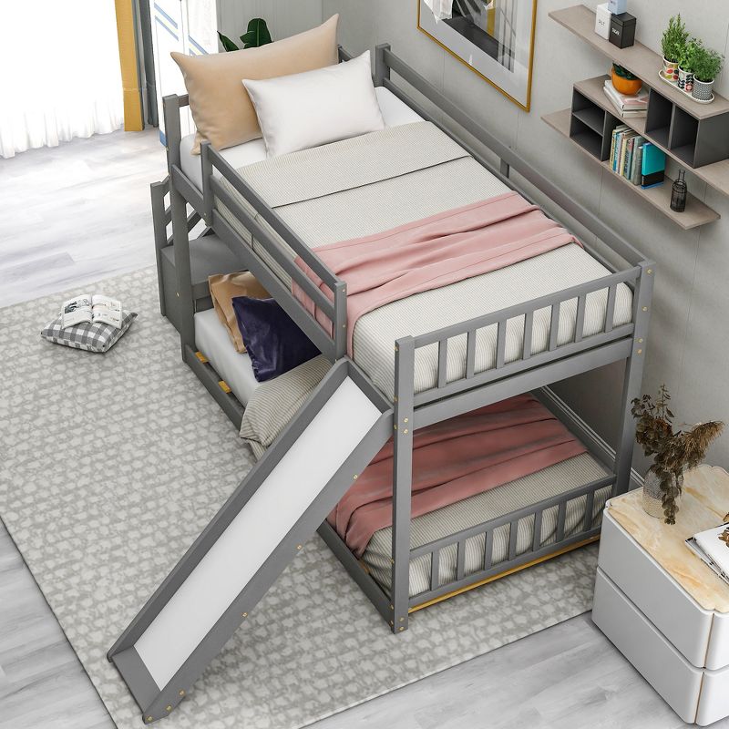 Twin over Twin Bunk Bed with Convertible Slide and Stairway-ModernLuxe, 3 of 13