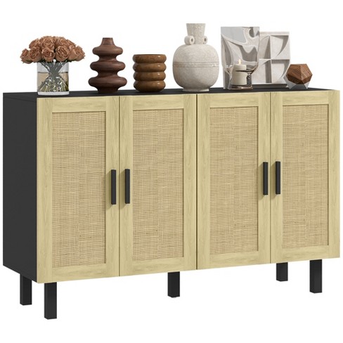 HOMCOM Sideboard Buffet Cabinet, Kitchen Cabinet & Coffee Bar Cabinet with 4 Rattan Doors and Adjustable Shelves - image 1 of 4