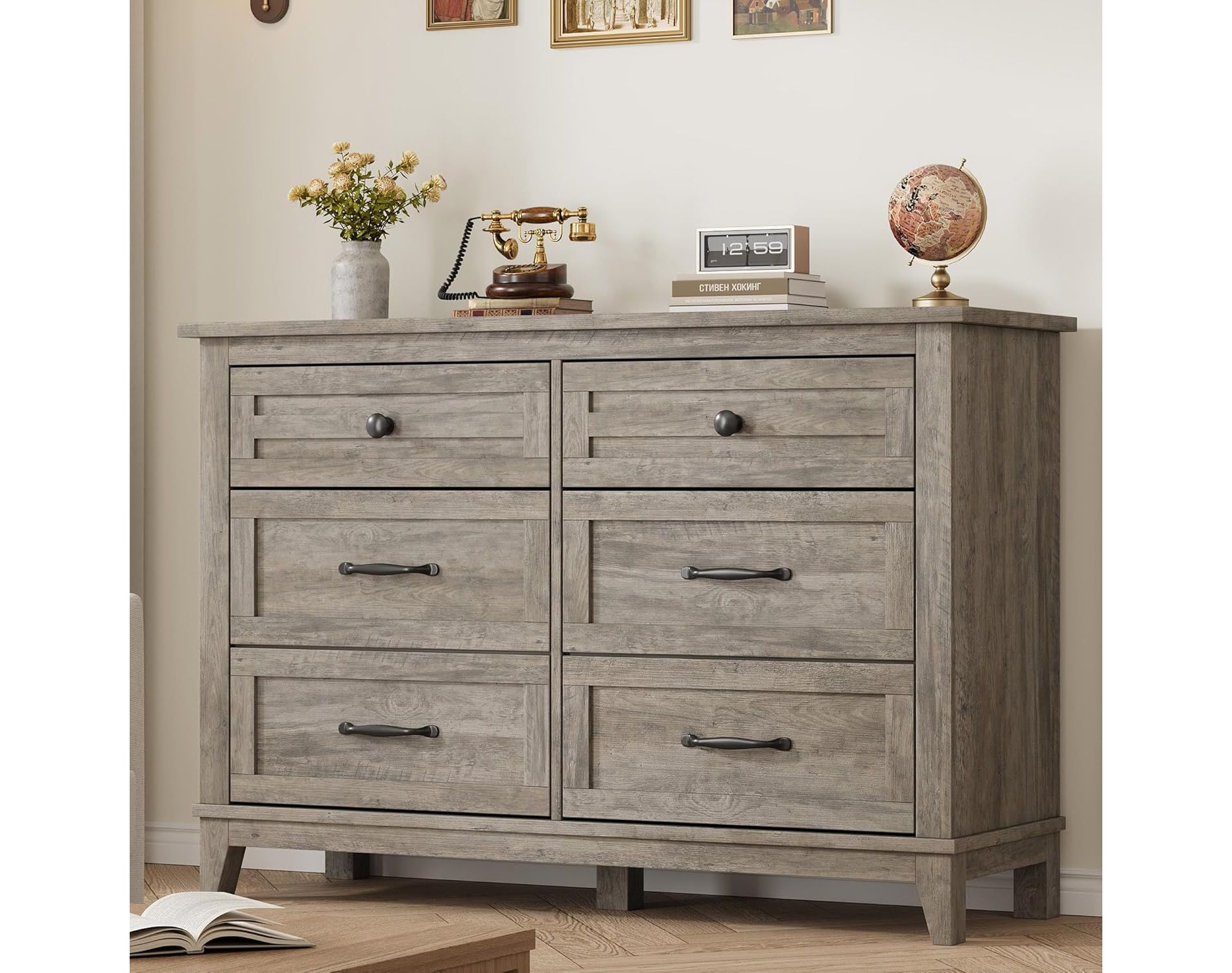 coucheta 6 Dresser for Bedroom, 47" Wide Drawer Dresser with Storage Freestanding, Wooden Closet Storage Chest for Living Room, Bedroom, Entryway