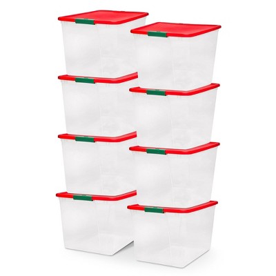 15 Gallon Clear Plastic Storage Bins With Red Snap Lock Lids - Heavy Duty Stackable Containers For Garage, Attic & Holiday Decor