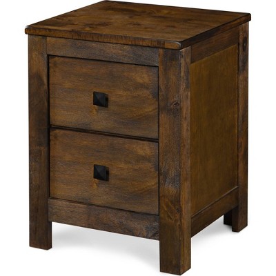Rustic Brown 2-Drawer Wooden Nightstand with Beveled Handles