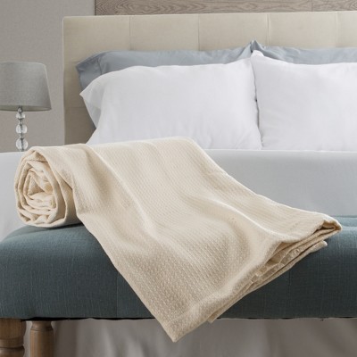 Cotton Blanket, Soft Breathable 100 Percent Cotton Full/Queen Blanket for Comfort and Warmth (Full - Queen Size) (Cream)
