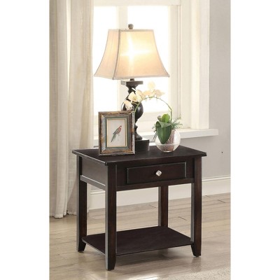 Vynxaria Walnut End Table, 1-Shelf Design with Drawer, 15"W x 24"H
