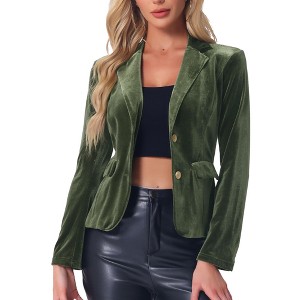 INSPIRE CHIC Women's Notched Lapel Vintage Office Button Front Velvet Blazer - 1 of 4