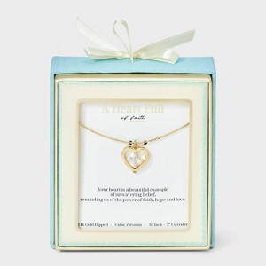 14K Gold Dipped Cubic Zirconia Heart Cross Necklace - Gold - 1 of 4