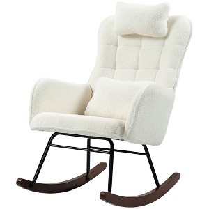 Aghana Digitals Cream White Teddy Fleece Nursery Rocking Chair with High Back, Headrest & Lumbar - 1 of 4