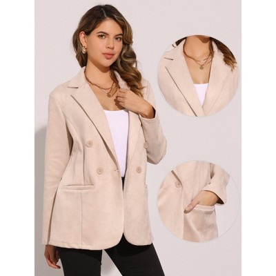 INSPIRE CHIC Women's Lapel Collar Long Sleeve Double Breasted Blazer Large Beige — фото 3