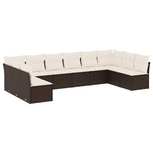 vidaXL 10 Piece Patio Sofa Set with Cushions Brown Poly Rattan - Brown and Cream Without Table - 1 of 4