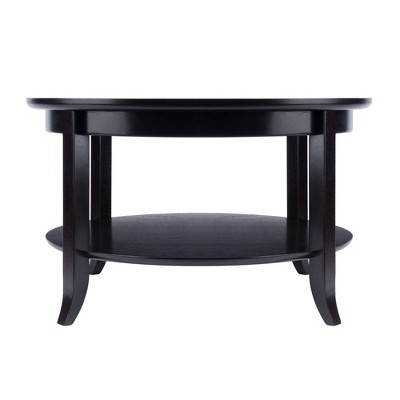 Espresso Round Wood and Glass Coffee Table with Shelf