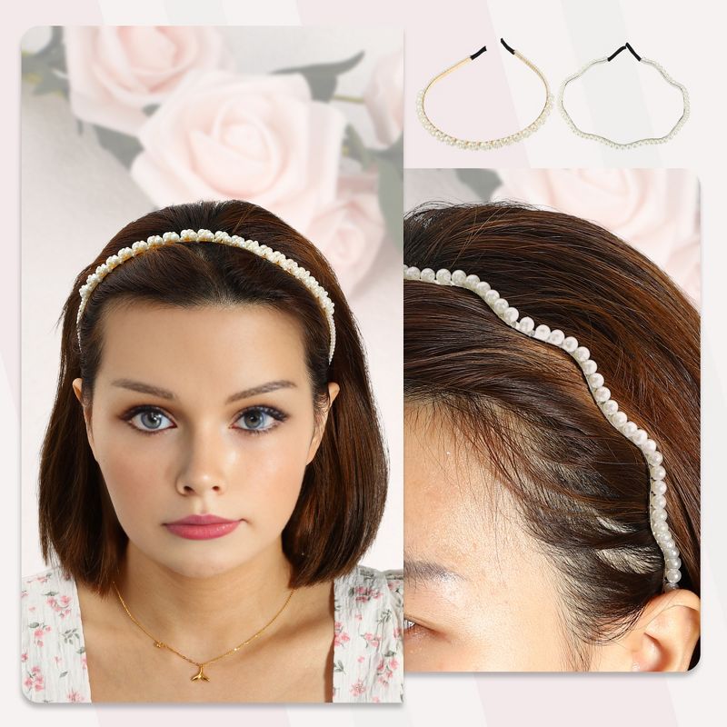 Unique Bargains Women's Simple Design Faux Pearl Headbands White 4.72"x0.2" 4 Pcs, 2 of 7