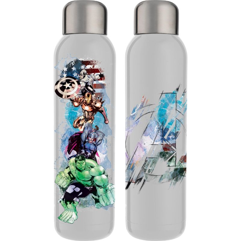 Marvel Comic Avengers Superheroes UV Print 22 Oz. Stainless Steel Water Bottle, 1 of 2