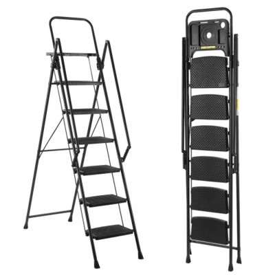 Syemin Ladders 5-Step Ladder Folding Stool with Anti Slip Pedals, Lightweight Folding Ladder, Multi-purpose Steel Ladder, Black, 49.61"*35"*77.95"