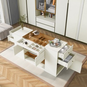Modern Luxury Multi-Functional Island Vanity Dresser and Storage Cabinet with Glass Tabletop, Display Shelf,6 Drawers for Walk-in-Wardrobe and Bedroom - 1 of 1