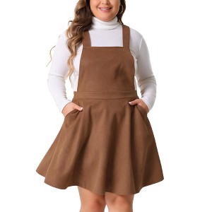 Agnes Orinda Women's Plus Size Sleeveless Adjustable Strap Vintage Faux Suede Overall Dresses - 1 of 4