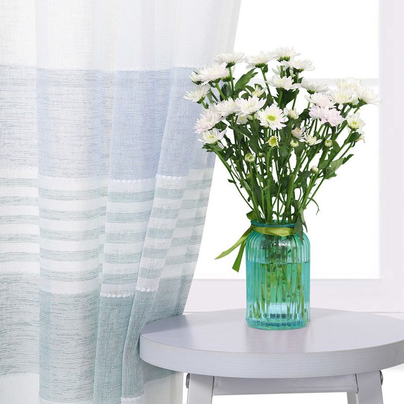 Yarn-Dyed Vertical Stripe Voile Sheer Window Curtain Panels, Blue, 52" x 63", 2 Panels, 5 of 6