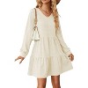 Coolmee Women Casual V Neck Stitching Long Sleeve Fit Loose Ruffled Tiered A Line Mini Dress - 2 of 4