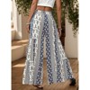 Coolmee Women Casual Boho Floral High Waist Wide Leg Pants With Belt Loose Flowy Ethnic Style Pants - 3 of 4