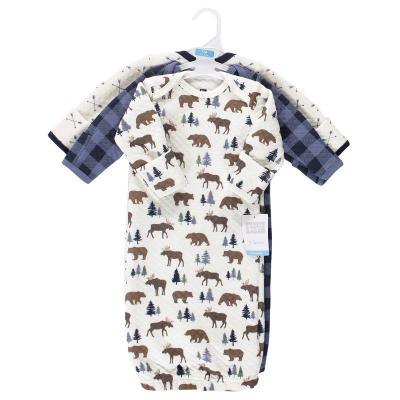 Hudson Baby Infant Boy Quilted Cotton Long-Sleeve Gowns 3pk, Moose Bear, 0-6 Months, 3 of 4