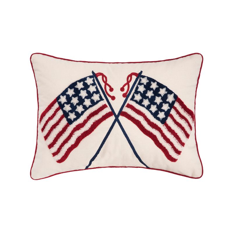 C&F Home 14" x 20" Double U.S.A. Flag 4th of July Patriotic Hooked Rectangle Large Throw Pillow, 1 of 6