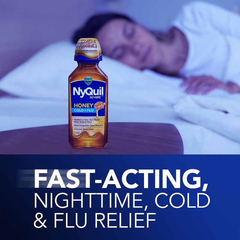 Vicks NyQuil Severe Cold &#38; Flu Medicine Liquid - Honey - 12 fl oz, 5 of 9