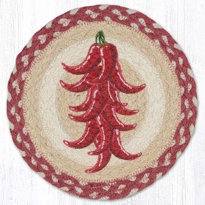 Earth Rugs Chili Pepper Ristra Printed Round Jute Trivet 10"x10" Rustic Hot Pad - 1 of 3