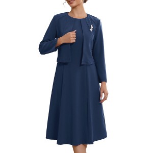 INSPIRE CHIC Women's Wedding Guest Sleeveless Crew Neck A-Line Midi Dress and Crop Cardigan Suit Set 2 Pcs - 1 of 4