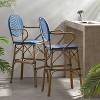 Gulches Outdoor Wicker and Aluminum 29.5" French Barstools, Set of 2, Navy Blue, Bamboo Print Finish - 2 of 4