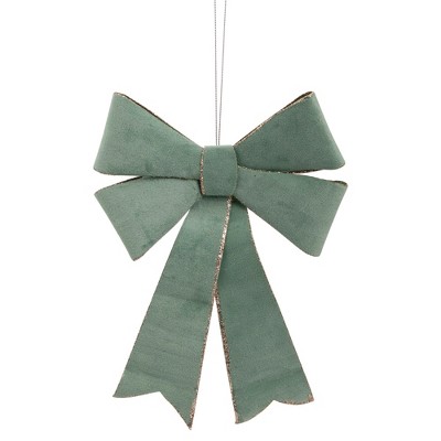 Northlight 10" Light Green and Gold Glitter Trimmed Velveteen Bow Christmas Ornament