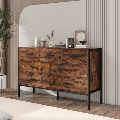 KTMBDW Wood Dresser with Drawers, Wooden Storage Closet for Bedroom, Solid Clothes Cabinet with Sturdy Steel Frame