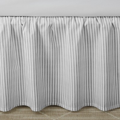 Twin Gray Cotton Ruffled Bed Skirt with Stripes